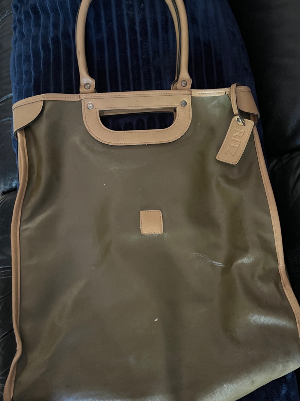Ritz Olive Green Tote Bag with Tan Trim